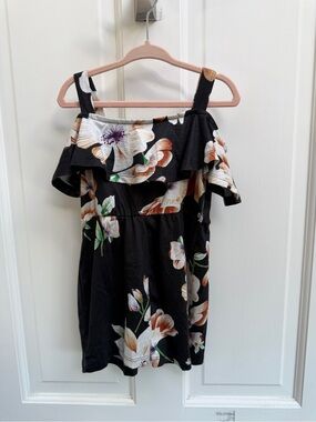 Greatchy Girls 4 Black Floral Off-Shoulder Ruffle Flowy Romper